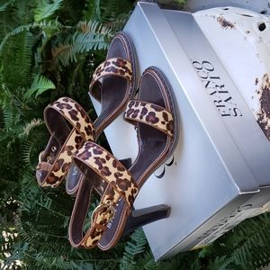 Franco Sarto leopard genuine leather haircalf sandals gently worn size 8